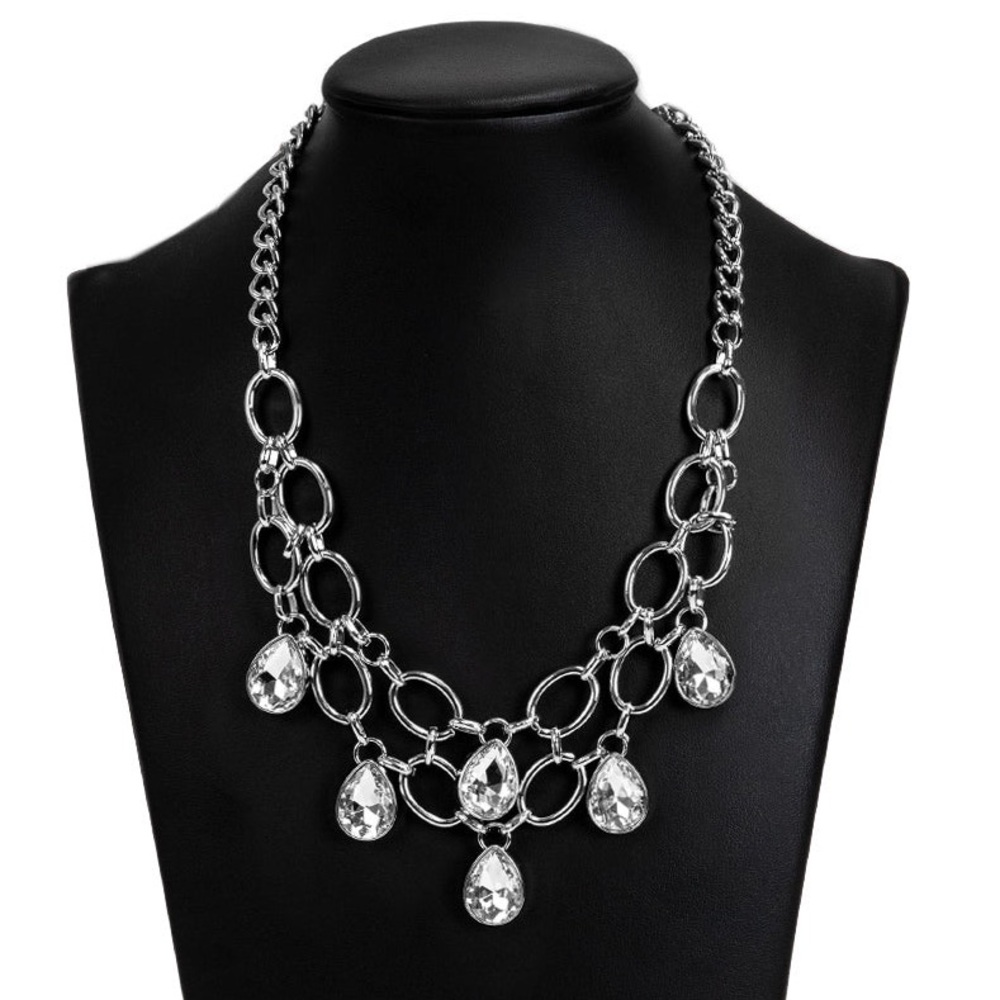 Show Stopping Shimmer Statement Silver-Tone Teardrop Necklace & Earrings Set - Picture 3 of 4
